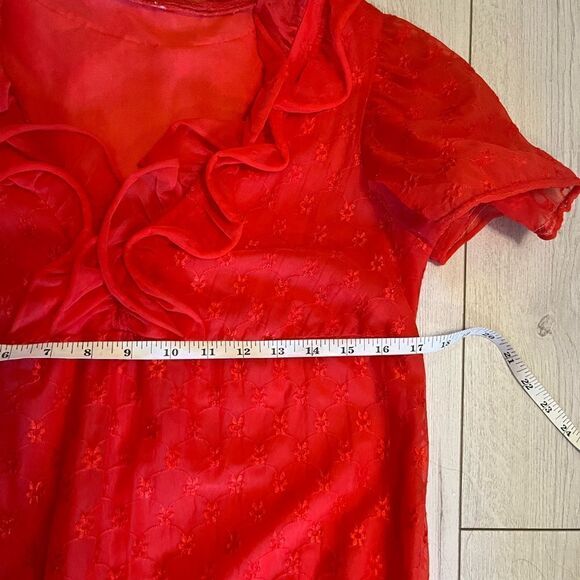 Vintage 60s bright red ruffled maxi gown - Picture 13 of 14